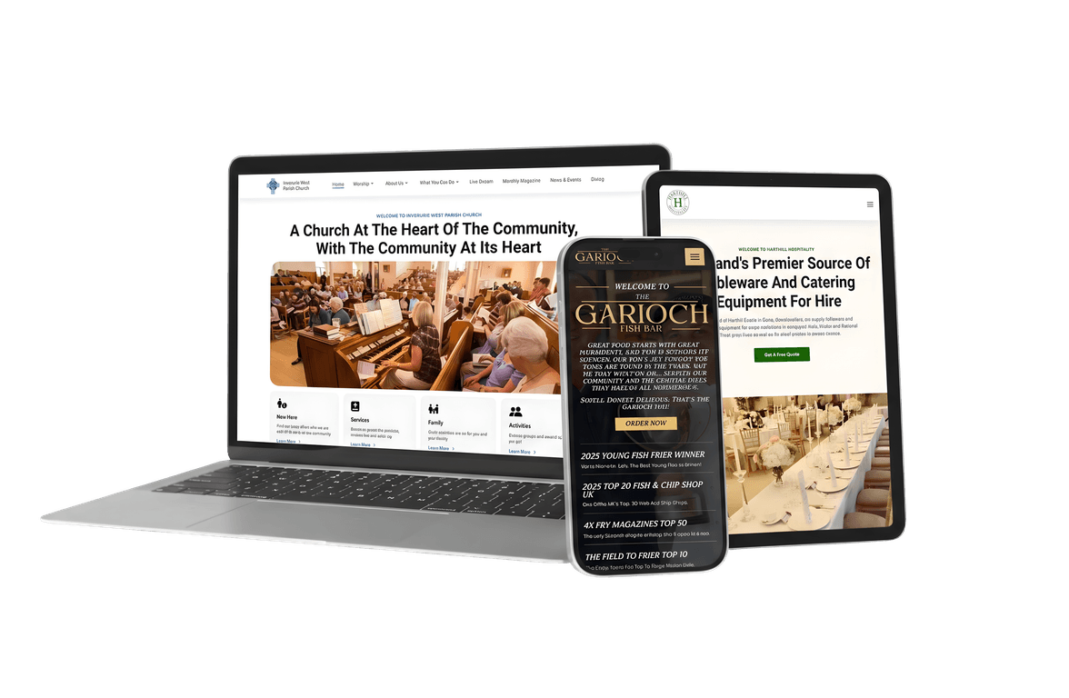 Aberdeen Marketing Agency — sample client website shown on desktop, tablet and mobile devices